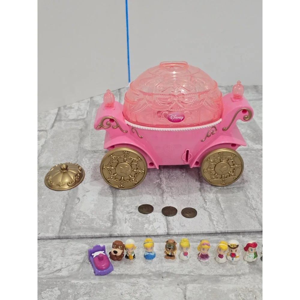 Squinkies Disney Celebration Princess Coach Dispenser 13 Figures 3 coins